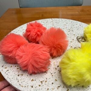 Fluffy Pom Pom Keychain Set - Pink and Yellow